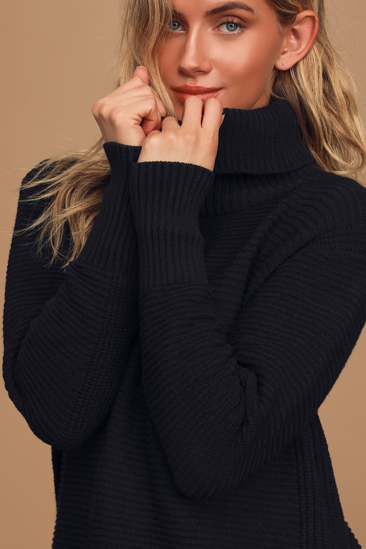Cozy Black Turtleneck - Turtleneck Sweater - Drop Shoulders - Lulus