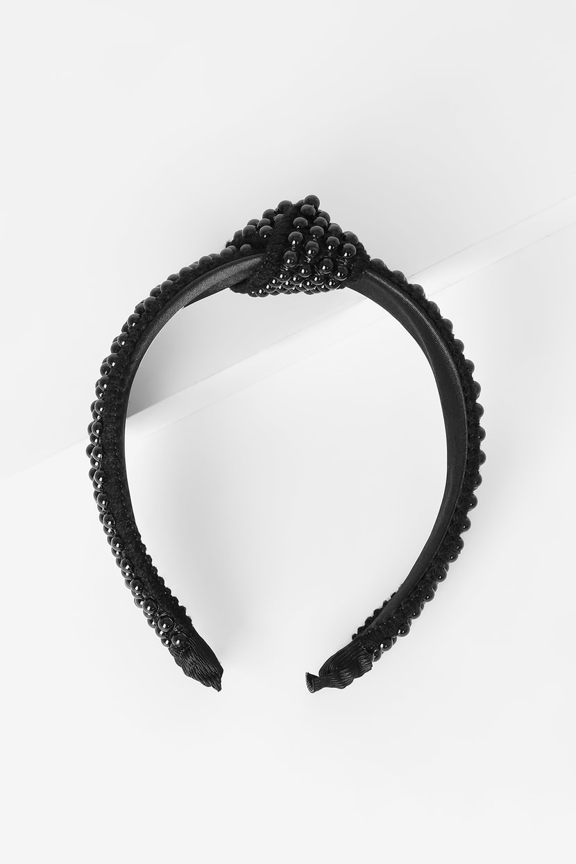 Black Beaded Headband - Knotted Headband - Trendy Black Headband - Lulus