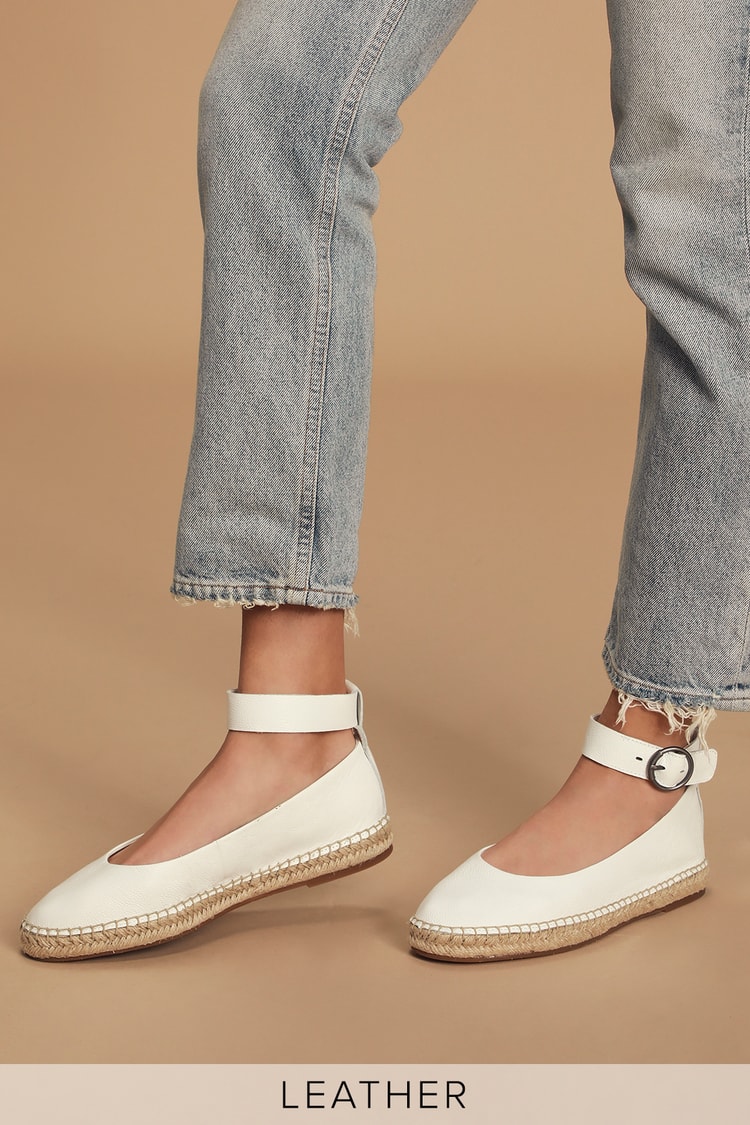 Splendid Ace White Leather - Espadrille Flats - Ankle-Strap Shoes - Lulus