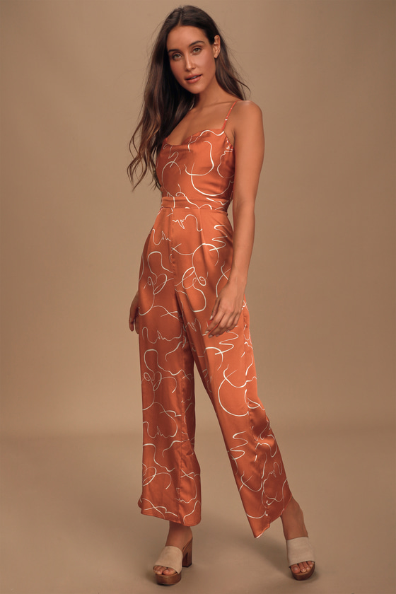 orange print jumpsuit