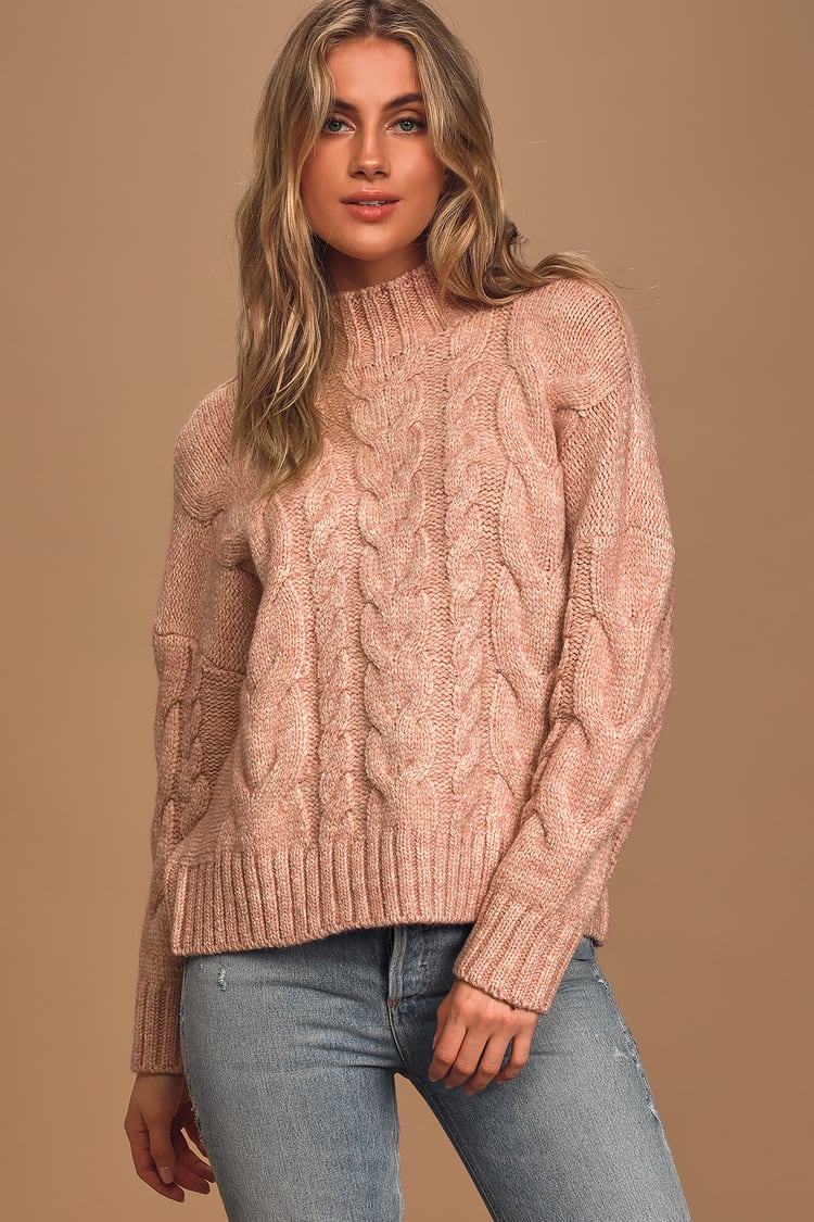 Heather Blush Sweater - Cable Knit Sweater - Mock Neck Sweater - Lulus