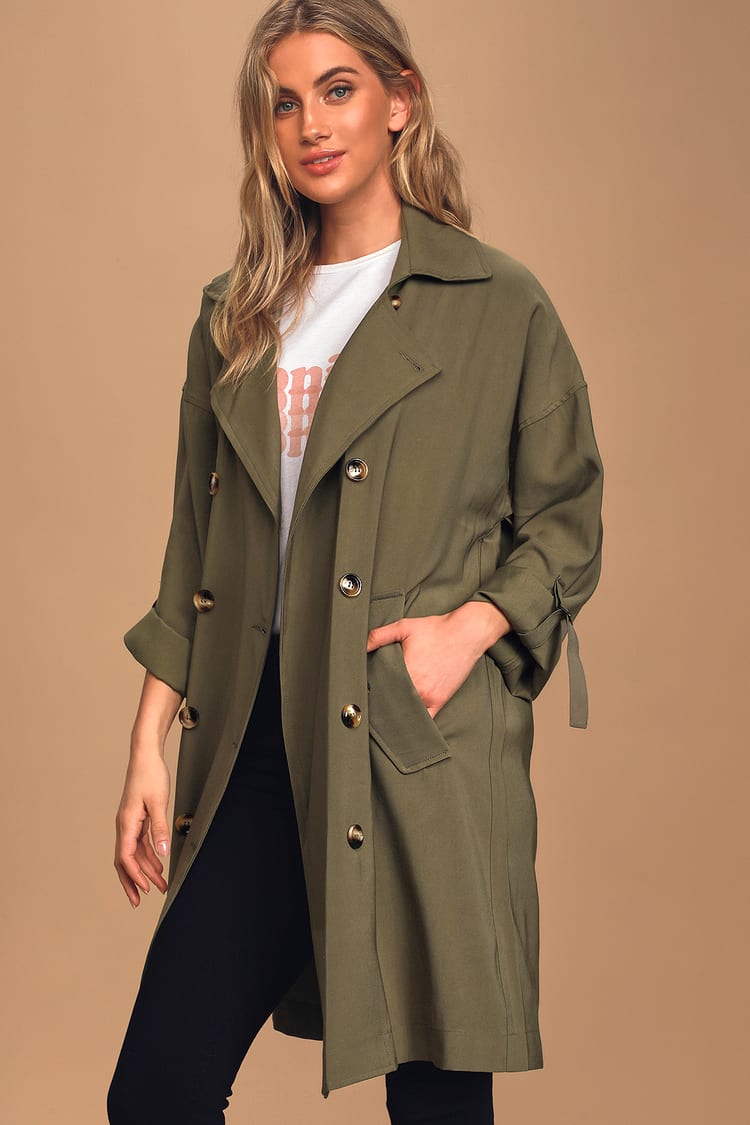 Olive Green Coat - - Breasted Lightweight Double Trench Coat Coat Lulus 