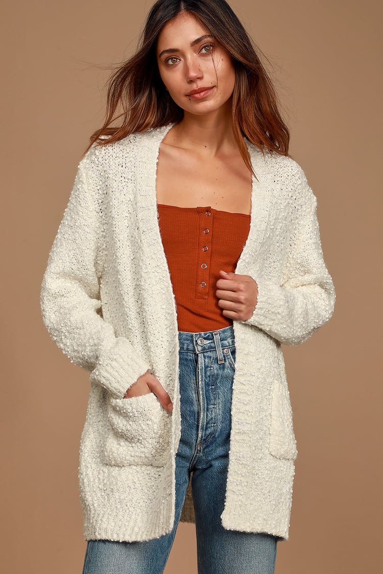 Ivory Sheer Cardigan - Oversized Cardigan - Open Crochet Cardigan - Lulus