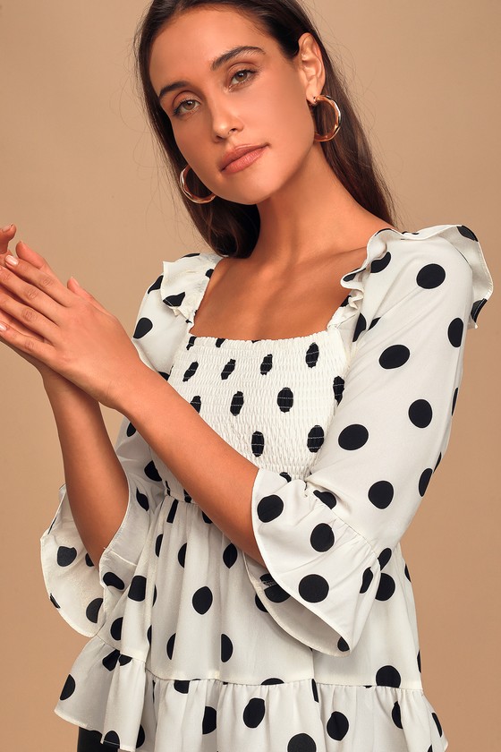 Cute White Polka Dot Top Peplum Top Tiered Ruffle Top Lulus