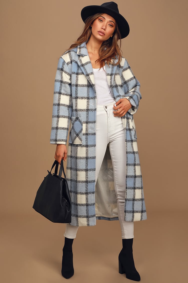 Cozy Plaid Coat - Wool Coat - Tie Coat - Button-Up Midi Coat - Lulus