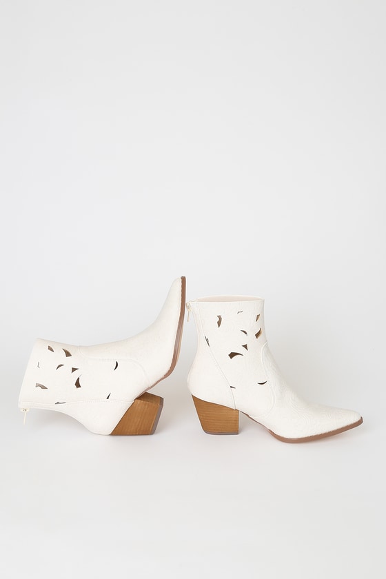 white cut out booties