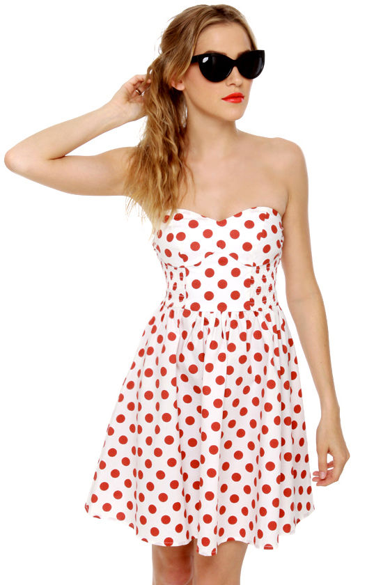 white dress red polka dots