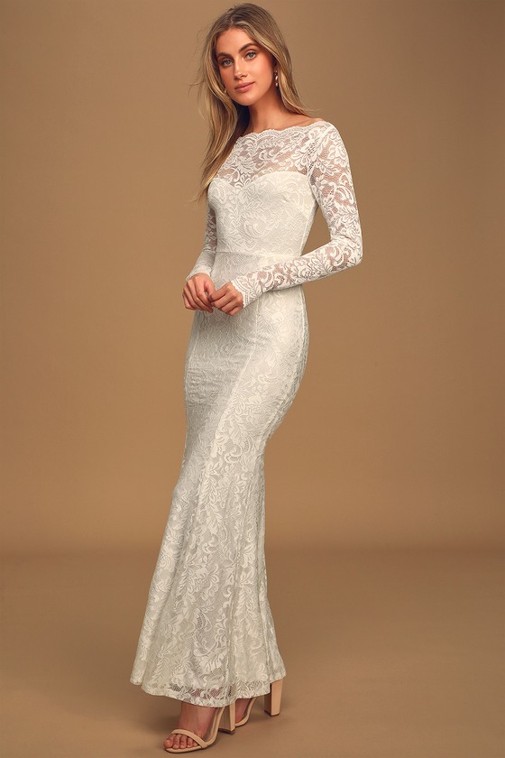 white lace gown dress