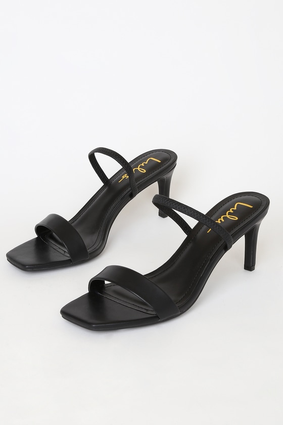 black barely there mid heel sandals