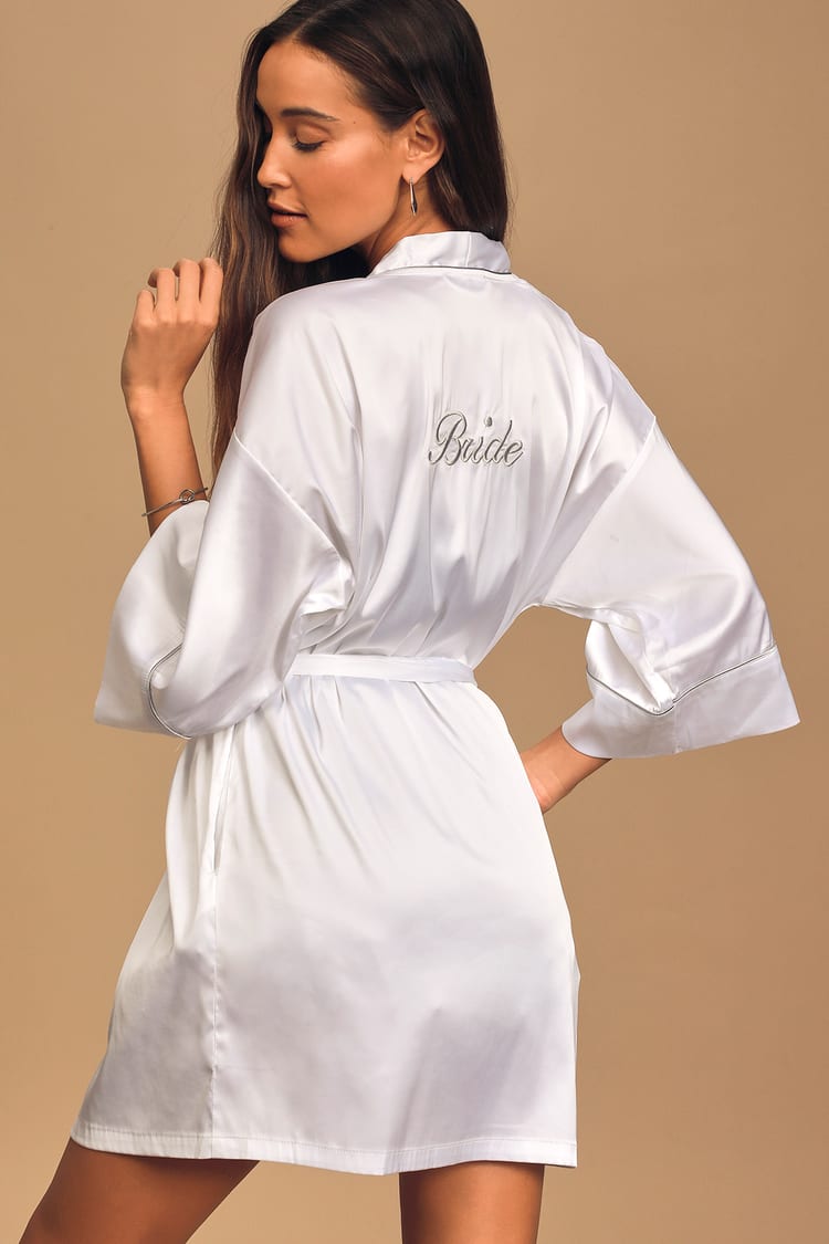 White Satin Robe - Embroidered Robe - Bridal Robe - Short Robe - Lulus