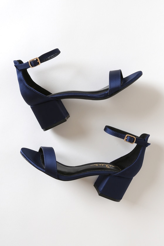 Harper Navy Blue Satin Ankle Strap Heels