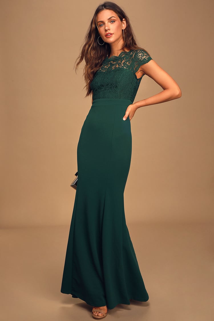 Stunning Hunter Green Dress - Lace Maxi Dress - Mermaid Dress - Lulus