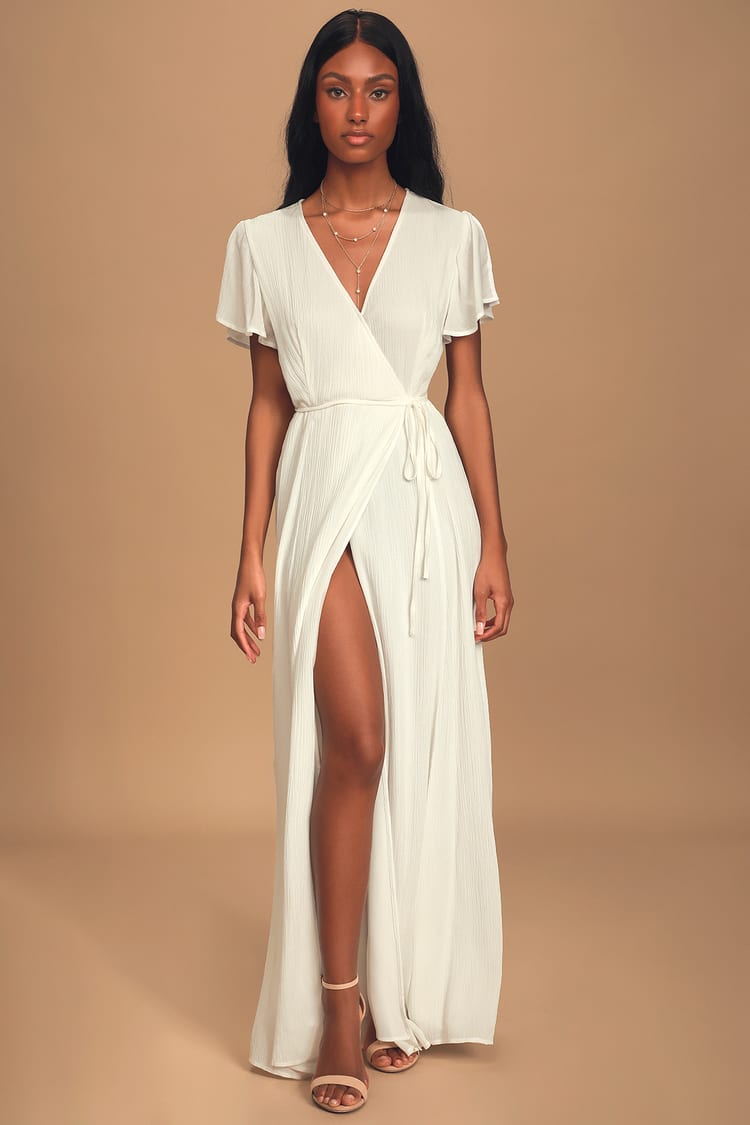 White Dress - Lovely Wrap Dress - Maxi Dress - Short Sleeve Dress - Lulus