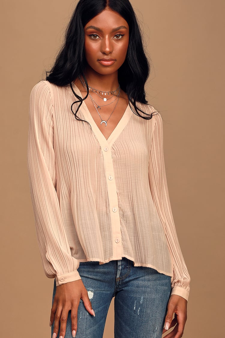 Cute Blush Pink Top - Button-Up Top - Long Sleeve Top - Blouse - Lulus