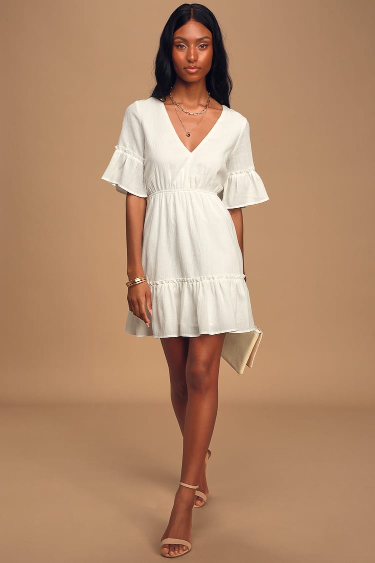 Chic White Dress - Short Sleeve Mini Dress - Cute Skater Dress - Lulus