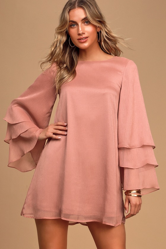 pink shift dress long sleeve