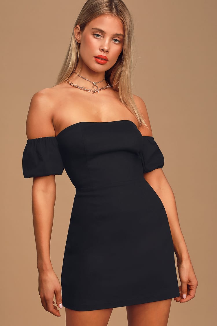 Cute Black Dress - Off-the-Shoulder Dress - Mini Dress - Lulus