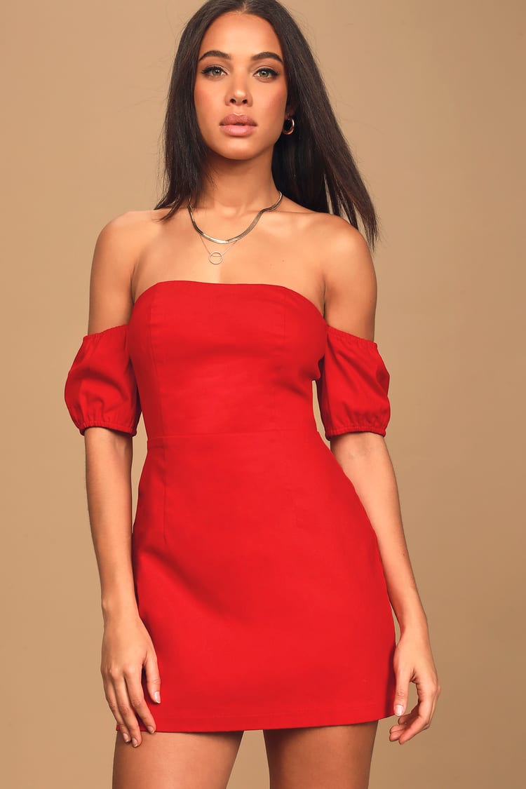 Cute Red Dress - Off-the-Shoulder Dress - Mini Dress - Lulus
