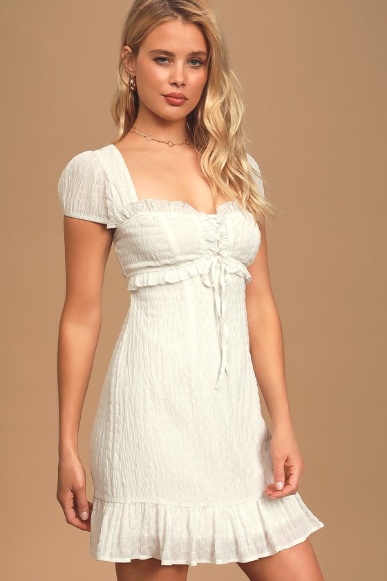 Cute White Dress Smocked Mini Dress Short Sleeve Dress Lulus