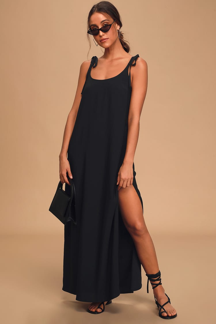 Cute Black Dress - Tie-Strap Dress - Maxi Dress - Sleeveless Maxi - Lulus