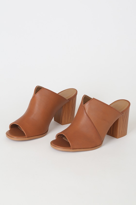 Chic Rust Mules - Peep-Toe Mules - Vegan Leather Sandals - Lulus