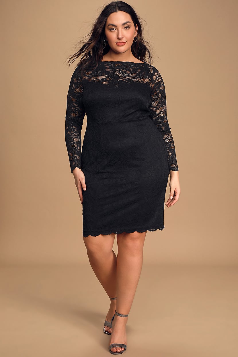 Cute Black Lace Dress - Lace Bodycon Dress - Long Sleeve Dress - Lulus