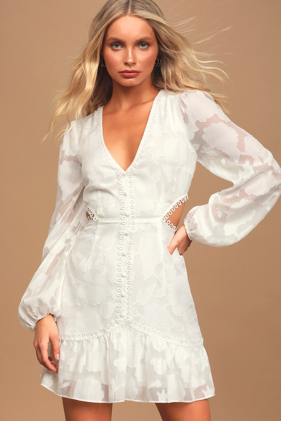 long sleeve white mini dress