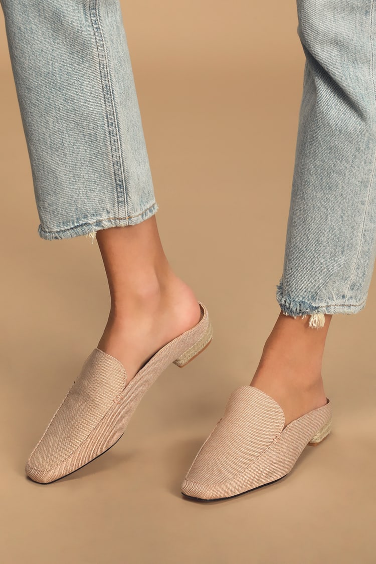Peach Loafer Slides - Square Toe Loafers - Espadrille Loafers - Lulus