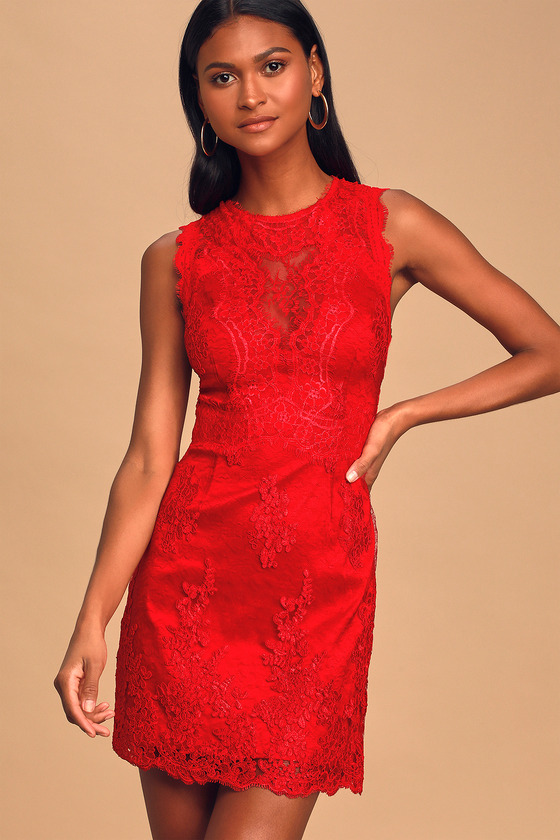 Sexy Red Lace Dress Sleeveless Mini Dress Embroidered Dress Lulus 2689