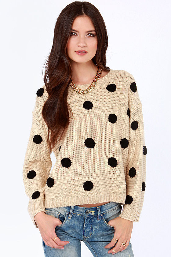 Cute Polka Dot Sweater - Beige Sweater - Knit Sweater - $46.00 - Lulus