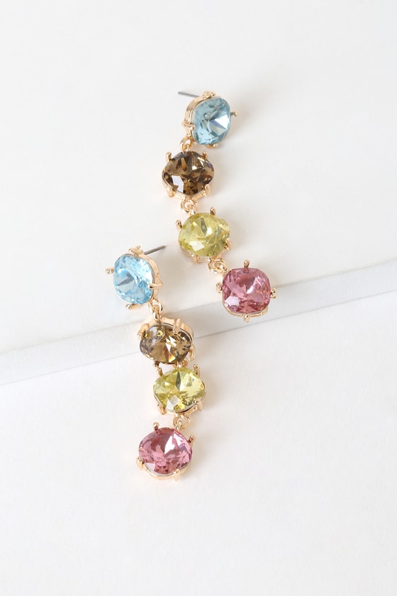 Chic Gold Earrings - Multi Gem Earrings - Drop Earrings