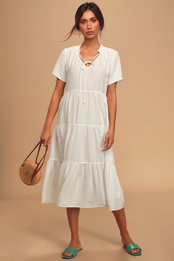 Cute White Midi Dress - Short Sleeve 
