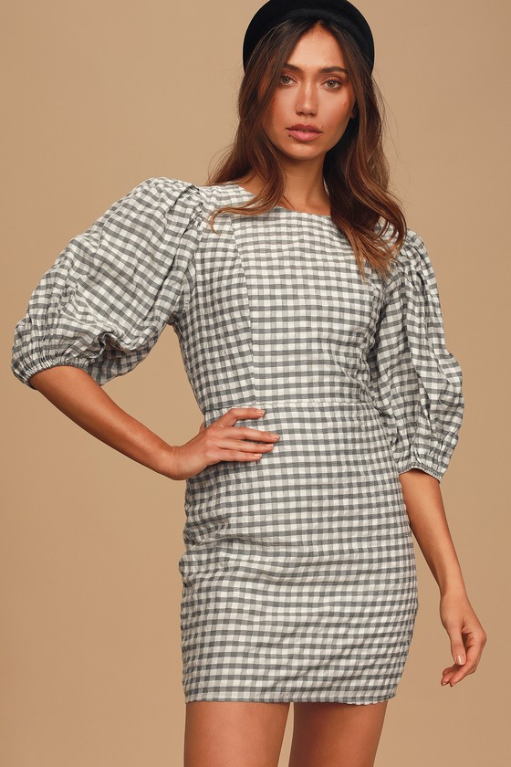 Cute Black Mini Dress - Gingham Dress - Puff Sleeve Dress - Lulus