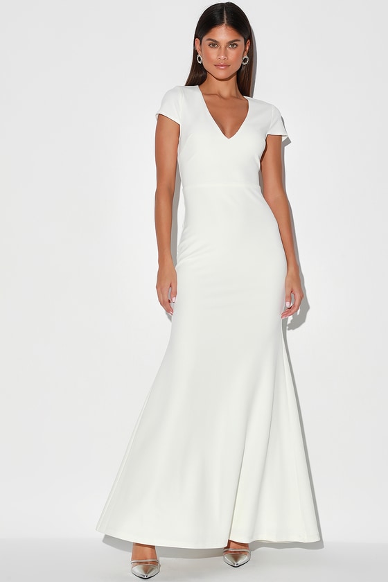 Elegant White Maxi Dress - Mermaid Maxi Dress - Cap Sleeve Dress - Lulus