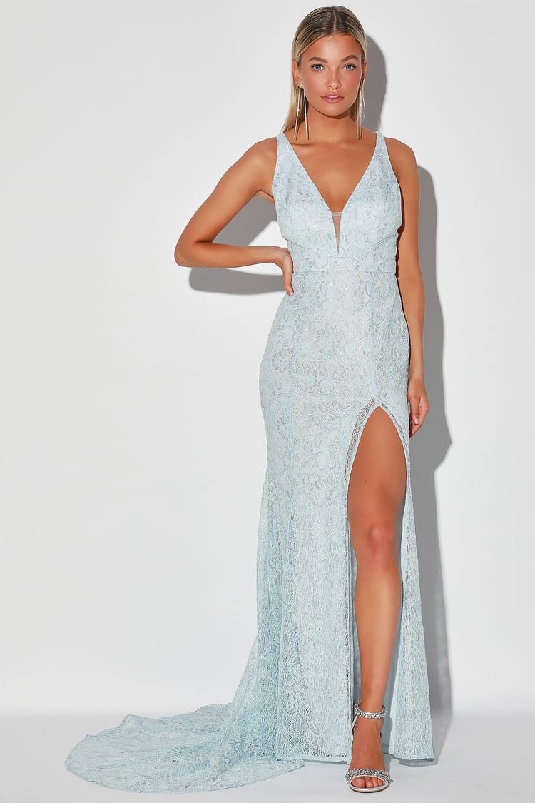 Ice Blue Maxi Dress - Lace Mermaid Maxi - Embroidered Maxi Gown - Lulus