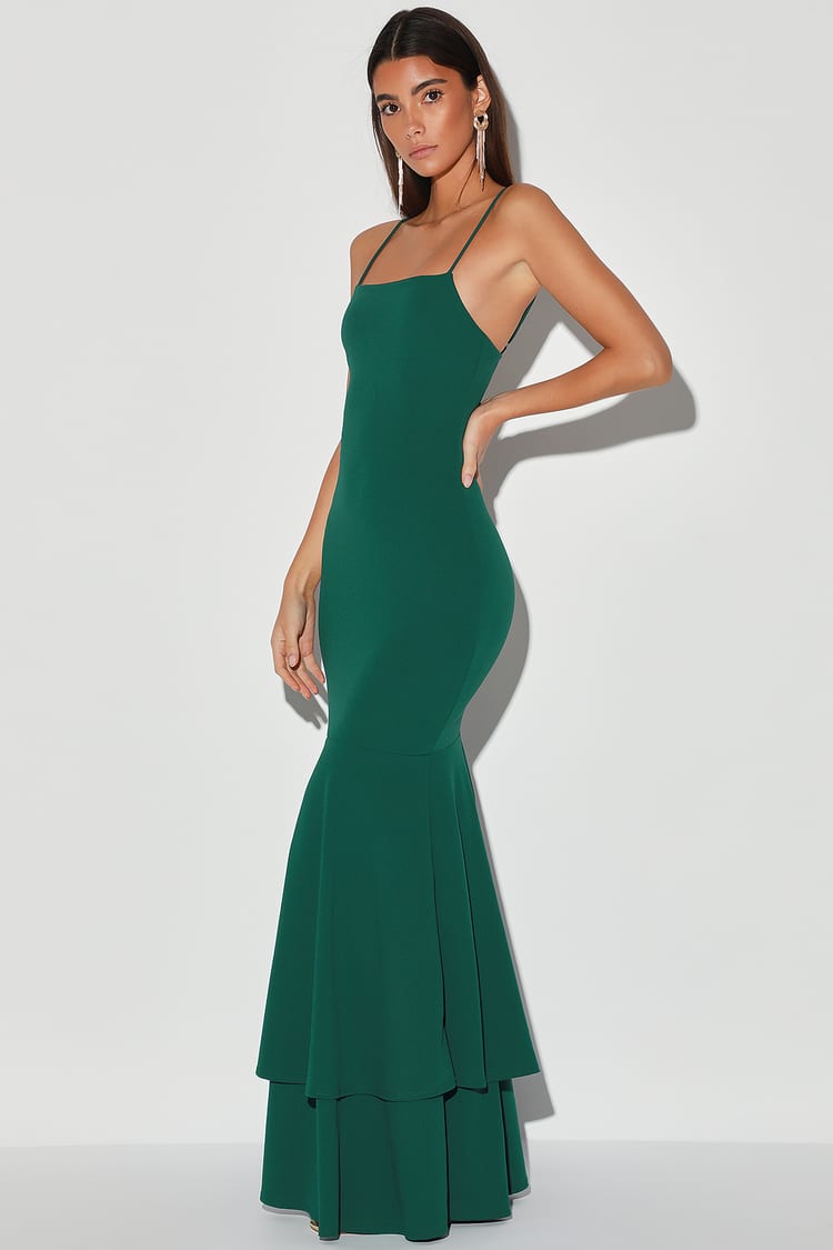 Cute Hunter Green Dress - Green Maxi Dress - Tiered Trumpet Dress - Lulus
