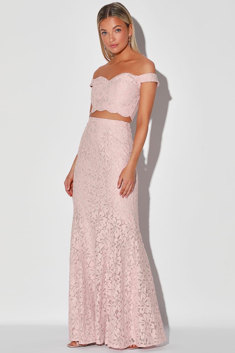 Chic Two-Piece Dress - Pink Dress- Off-The-Shoulder Maxi Dress - Lulus