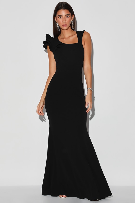 Lovely Black Dress Maxi Dress Ruffled Mermaid Dress Lulus
