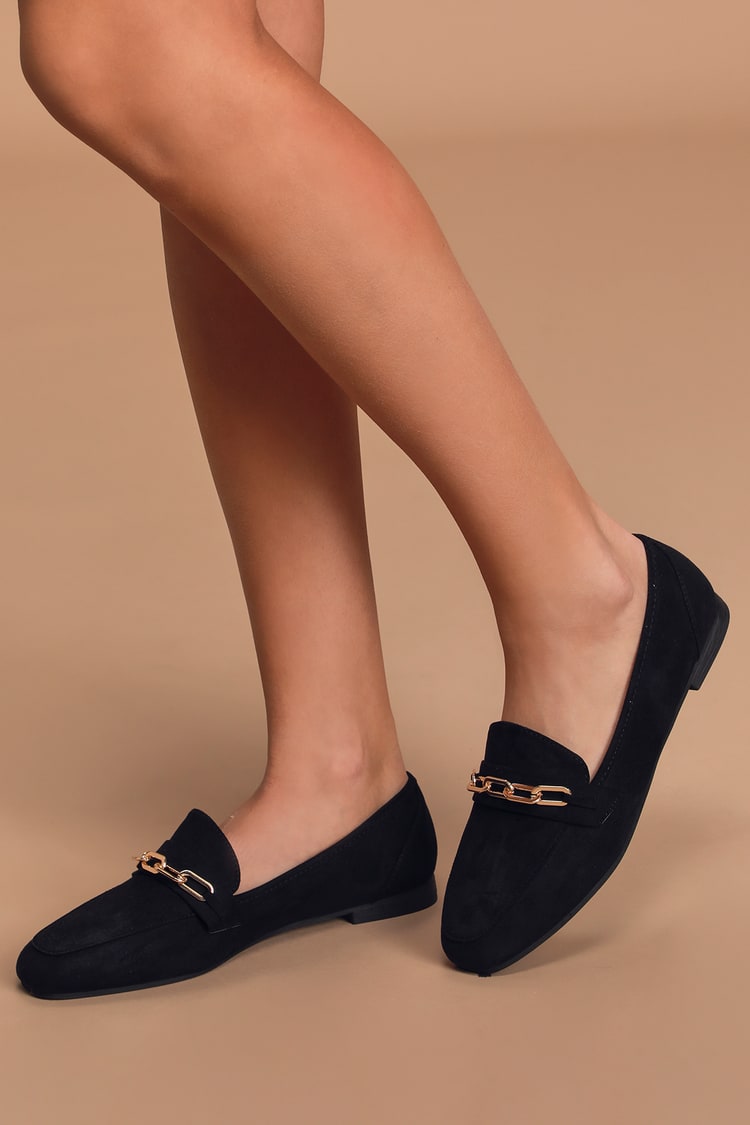 Cute Black Loafers - Vegan Suede Loafers - Flat Loafers - Lulus