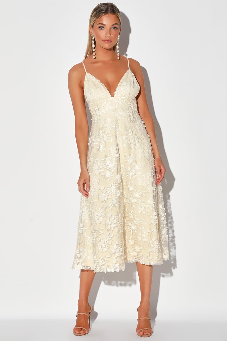 Francesca Floral Lace Midi Dress - Ivory  Gorgeous midi dresses, Lace midi  dress, Midi dress