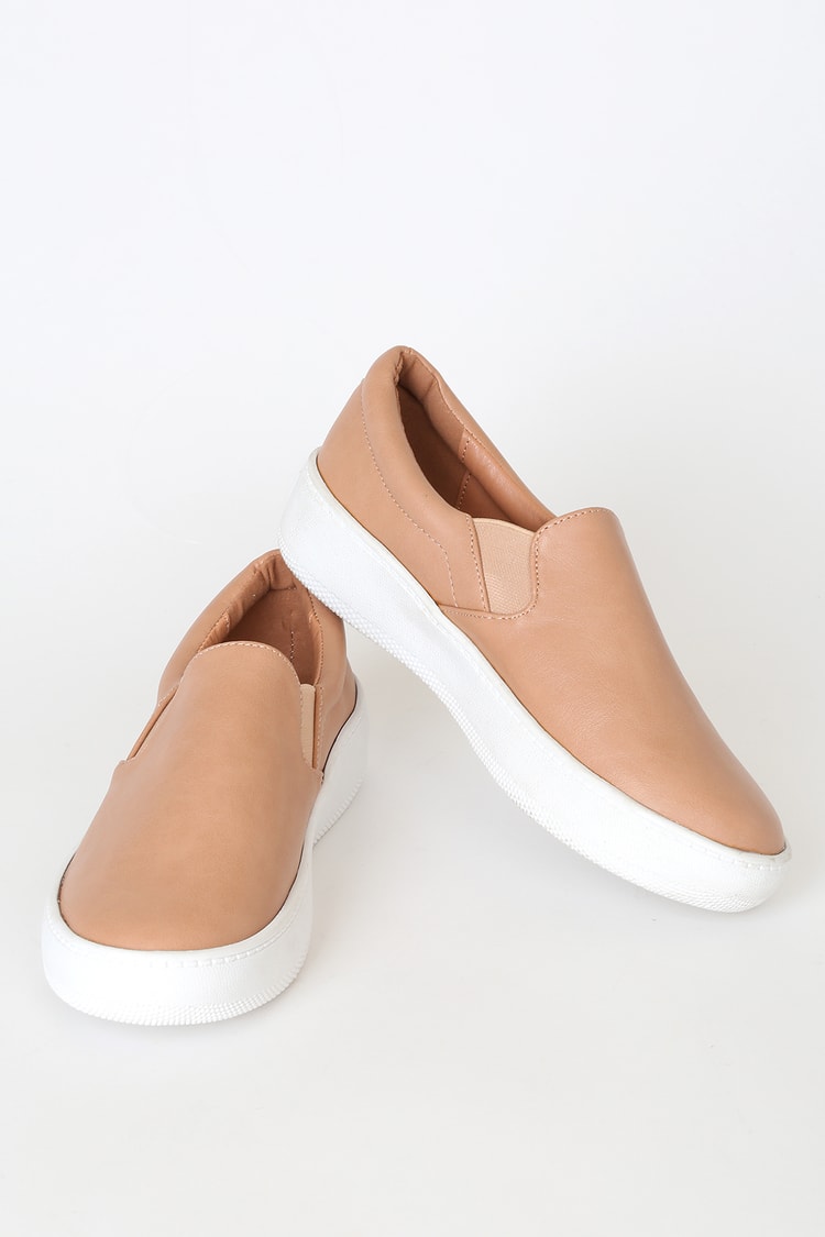 Beige Slip-On Sneakers - Flatform Sneakers - Vegan Leather Shoes - Lulus