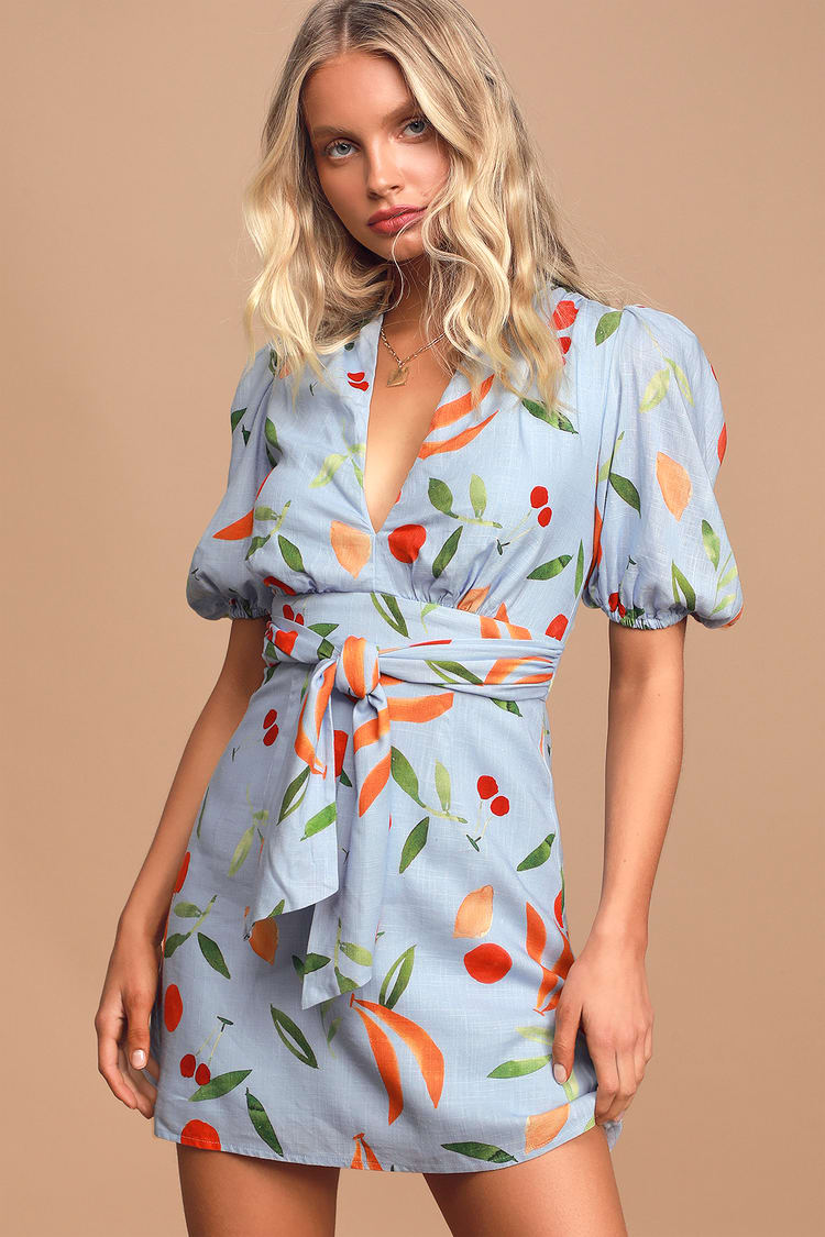 Finders Keepers Calypso - Fruit Dress - Puffy Sleeve Dress - Lulus
