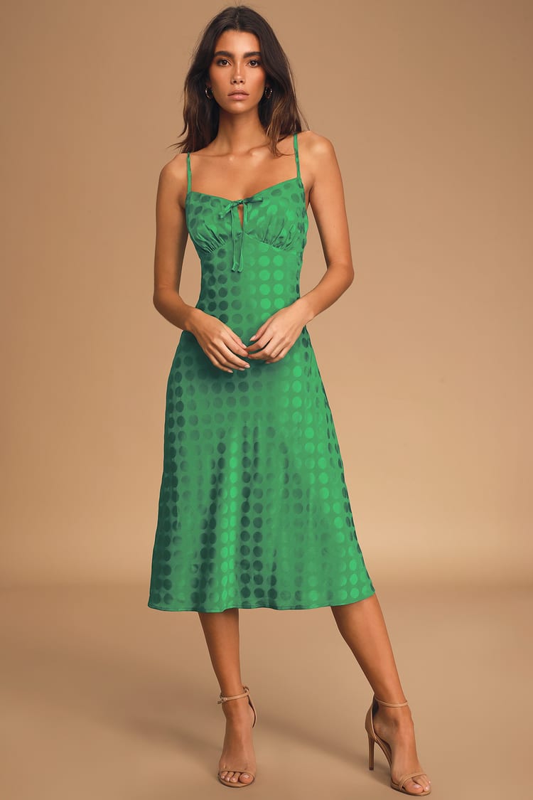 Cute Green Dress - Polka Dot Midi Dress - Jacquard Midi Dress - Lulus