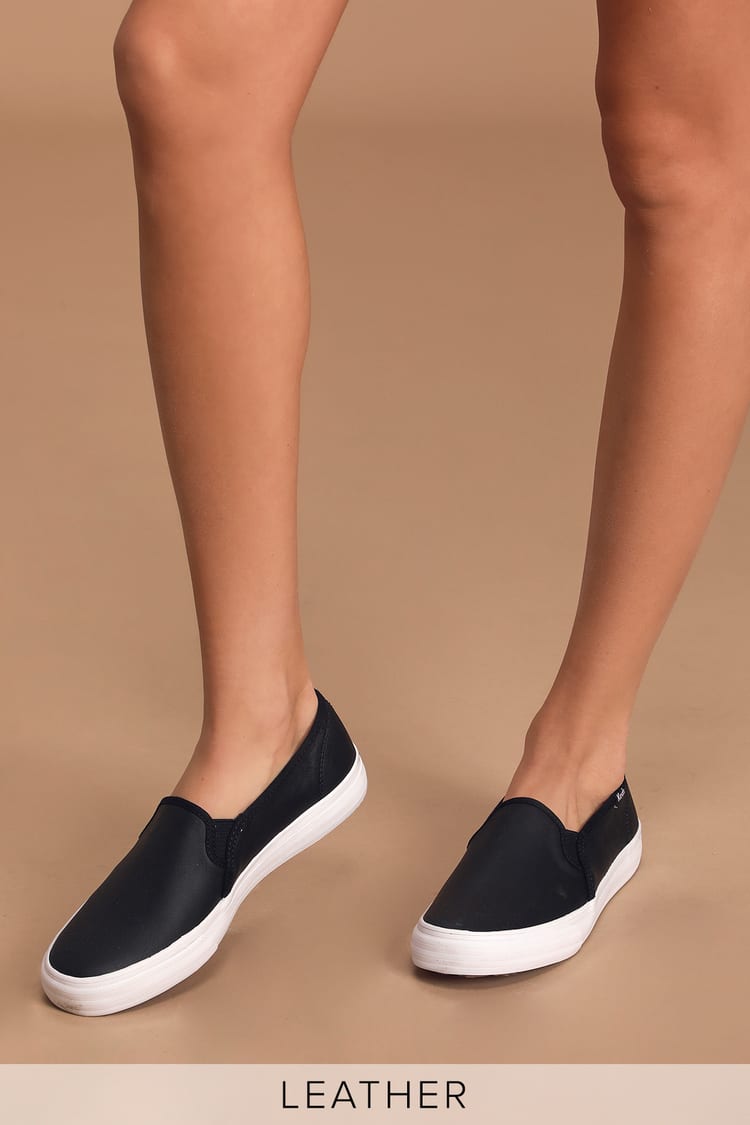 Keds Double Decker Leather - Black Sneakers - Slip-On Sneakers - Lulus