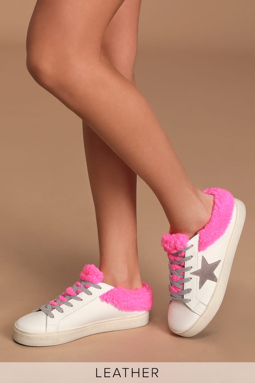 Steve Madden Polaris - White and Pink Sneakers - Leather Sneakers - Lulus
