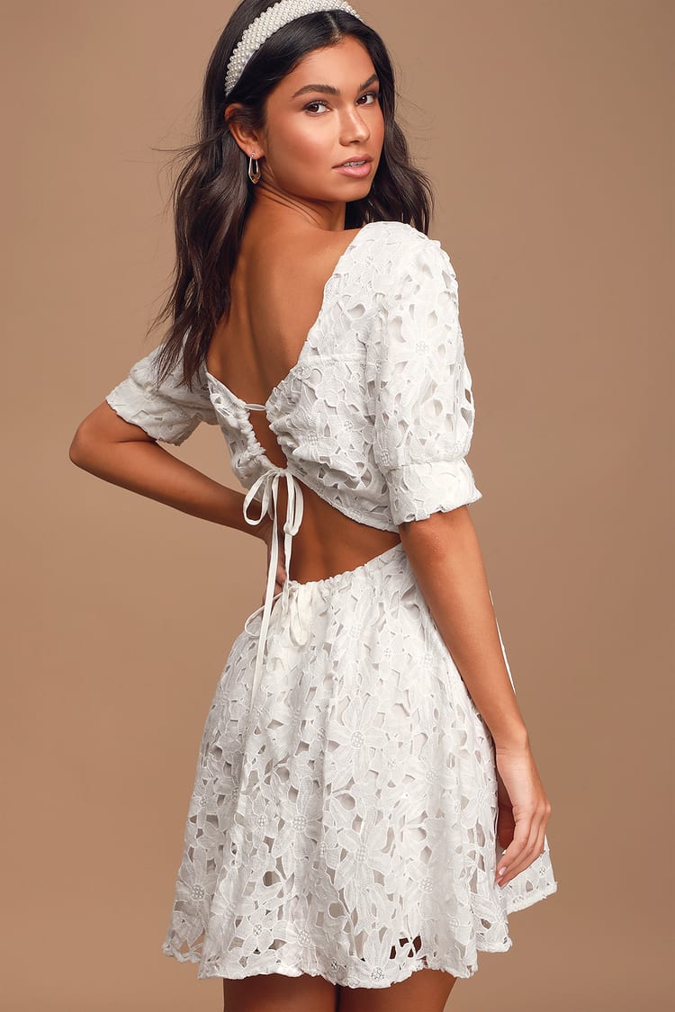Cute White Lace Dress - Cutout Mini Dress - Skater Dress - Lulus