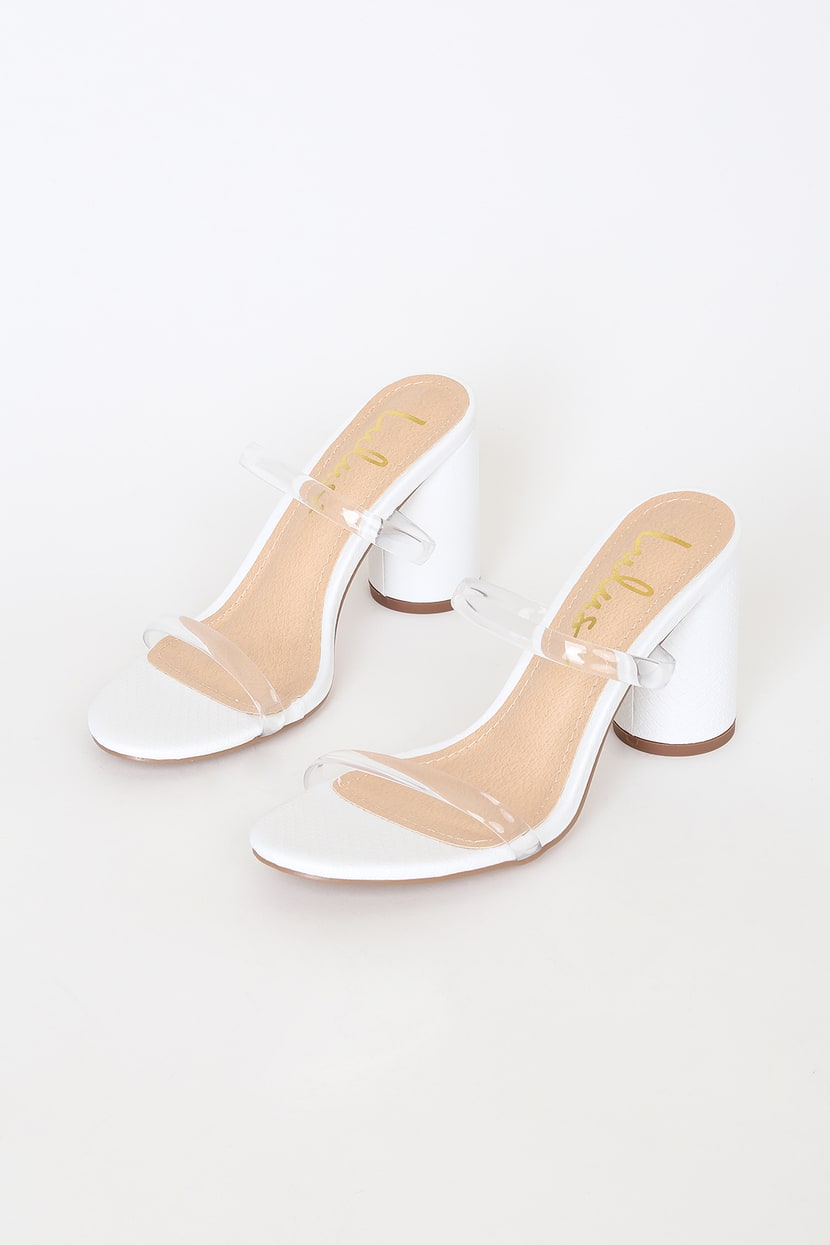 White Snake Print Sandals - Clear Vinyl Heels - Strappy Sandals - Lulus