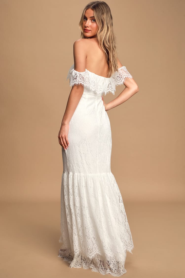 Chic White Maxi Dress - Off-The-Shoulder Dress - Lace Maxi Dress - Lulus