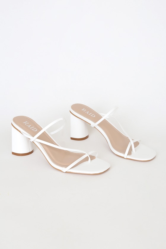 white slip on heeled sandals