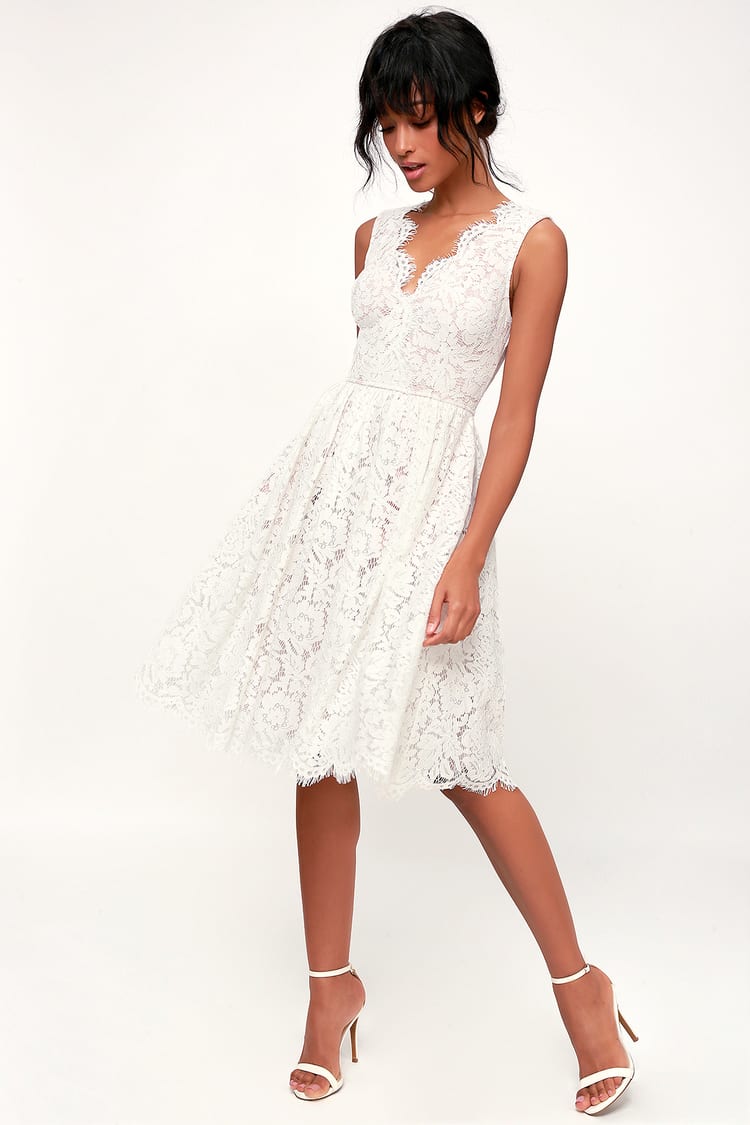 Lovely White Dress - White Lace Dress - White Lace Midi Dress - Lulus